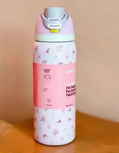 Owala FreeSip Cherry Blossom Stainless Steel Insulated Water Bottle – Floral Design – Leak-Proof Flip Lid – In Hand –32oz,Sports Water Bottle