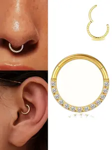 1pc 16G Zirconia Hinged Segment Nose Ring, Hypoallergenic Stainless Steel, Black 8Mm Spiral Cartilage Earrings, 6Mm Daith Earrings, Conch Piercing Jewelry, Rook Earrings, 10Mm Lobe Earrings, Eyebrow/Navel Rings, Body Piercing Jewelry Decoration for