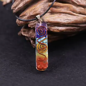 Resin Orgone Seven Chakra Pendant Necklace 7 Chakra Healing Pendant Necklace Amulet Adjustable Rope for Daily Use