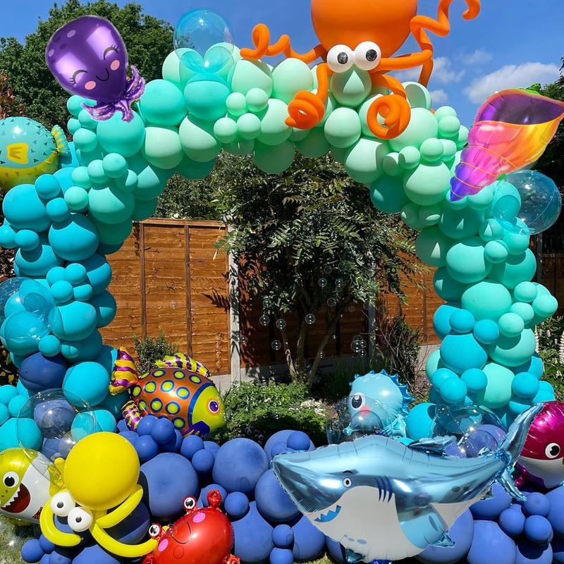 Undersea Balloons Arch Garland Kit - 174/194Pcs with Sharks, Fish, Octopus, Conch&Lobster/Crab Balloons for Baby Shower Party Supplies Set Tool