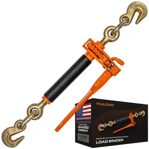VULCAN Folding Handle Load Binder (Individual) with 2 Grab Hooks - Ratchet Style - 7,100 Pound Safe Working Load Chain Safety Tensioning Heavy Duty Truck Car Accessories