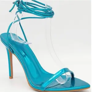 Amina Sandal Heel - Blue Patent Leather Ankle Strap Stiletto Heel for Women