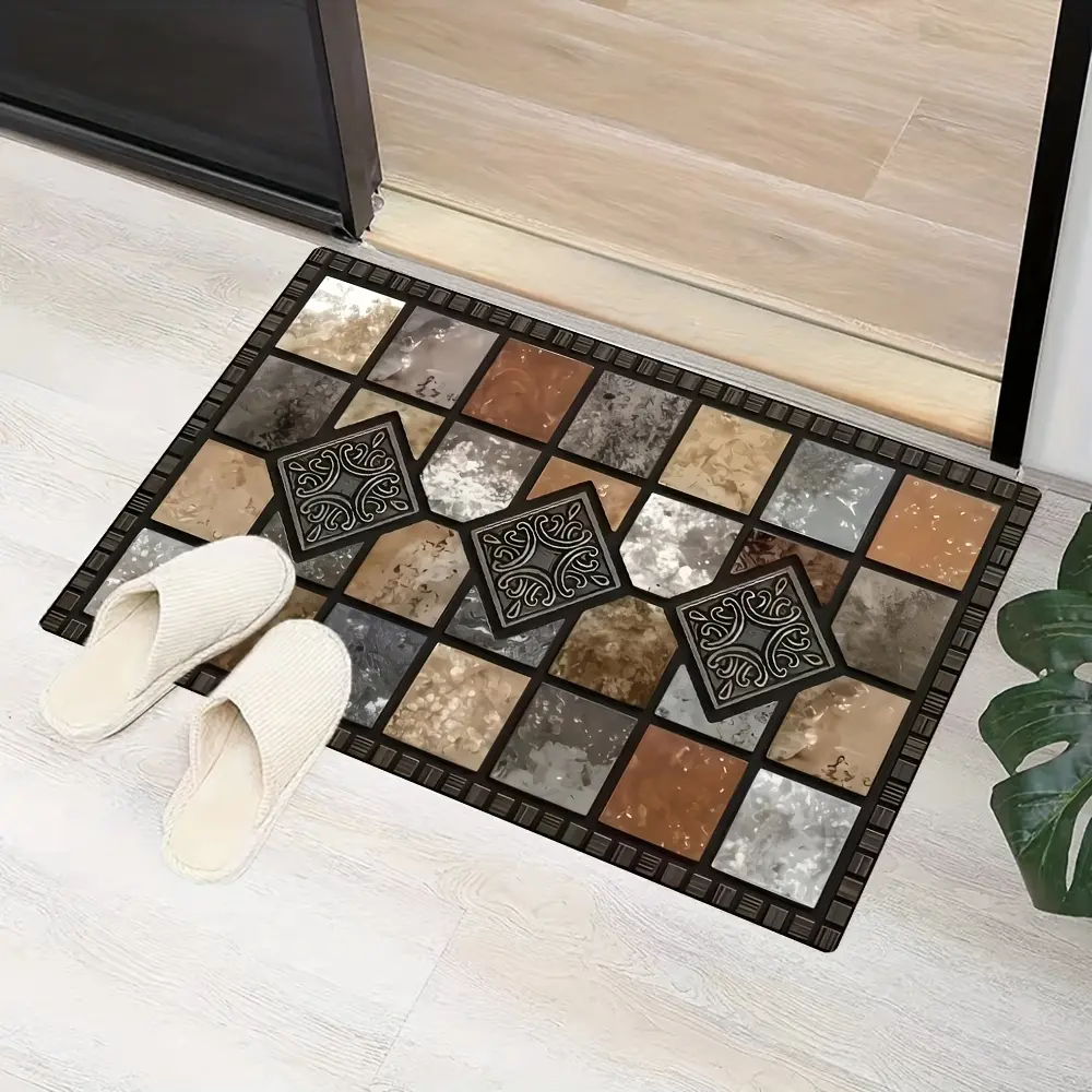 2D Kitchen Mat Set Classic Geometric Stone Carpet Retro Country Style Carpet Farmhouse Kitchen Decoration Rug Kitchen Bath Living Home House Bedroom Floor Mat  Gift Doormat