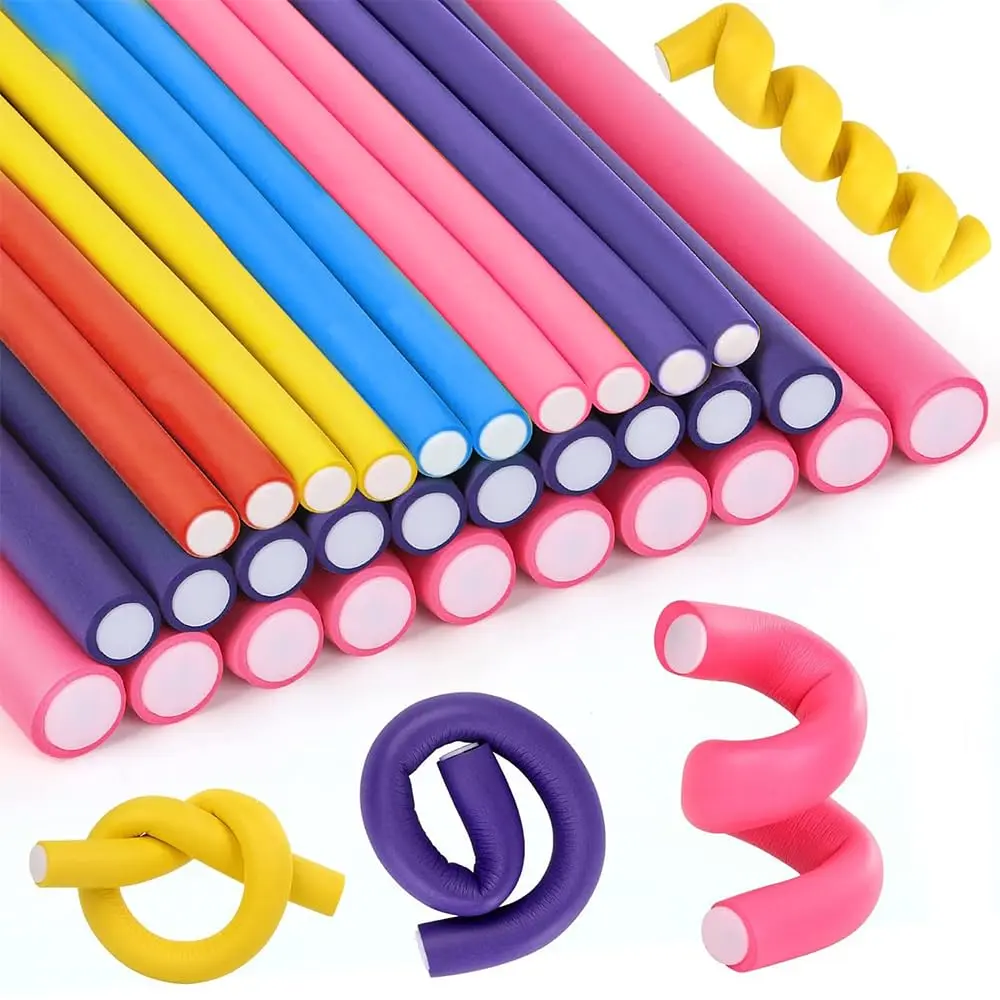 30Pcs 9.45" Flexi Rods for Long Hair, No Heat Hair Rollers, 3 Sizes Large Flexible Curling Rods for Overnight Curls, Soft Foam Hair Rods for Women Styling