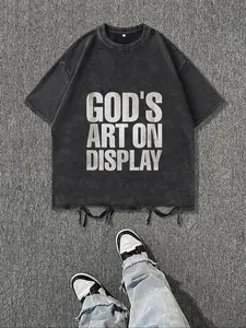 Men's God's Art on Display Print Round Neck Tee, Regular Fit Casual Short Sleeve T-shirt for Daily Wear, Men's Top for Summer, Tropical
