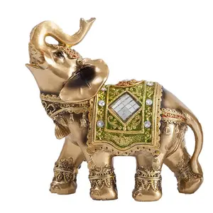 Lucky Elephant Statue Resin Figurine Feng Shui Home Office Decor Ornament for Living Room Bedroom Desk Shelf Tabletop - Cute Animal Sculpture Craft Gift for Housewarming Birthday Christmas Friend Family ﻿