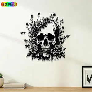 1pc Floral Skull Metal Wall Art, Flower-Adorned Skull Statue Mural, Intricate Craftsmanship, Gothic Decor, Mural Decorations, Perfect for Halloween, Day of the Dead, Home Decor, Ideal Gift for Gothic Aesthetic Enthusiasts