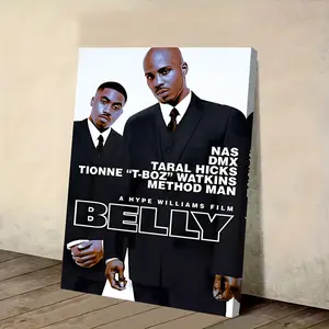 1 framed canvas poster - Nas, Toniye, T-Bone, DX<method for="" man="">Black Suit Art Style Movie Theme - Decorative Canvas Frame - Hip-Hop Movie Decoration, Suitable for Living Room, Bedroom, Home Theater - Ready-to-Hang Movie Souvenir, 2D High-Quality Pr
