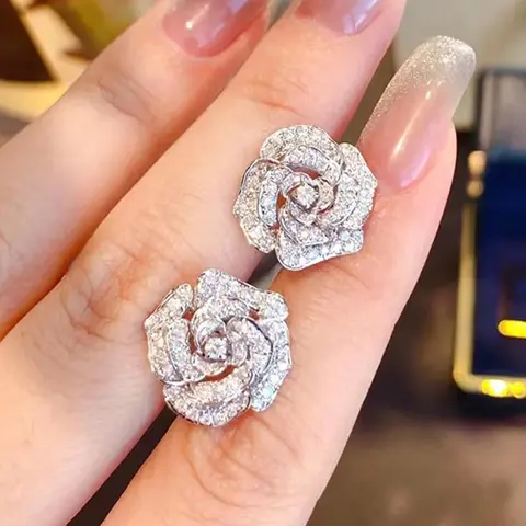Elegant Rose Design Stud Earrings, High Quality Earrings, Fashionable Jewelry Accessories for Women for Party, Daily Clothing Decor, Trendy All-match & Exquisite Jewelry for Birthday Gift, Studs Earrings