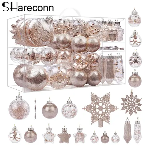 SHareconn 100pcs Christmas Ornaments Set, Shatterproof Clear Plastic Baubles in a Classic Design, Christmas Tree Decoration Led Lighted Gift