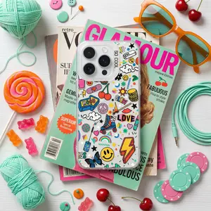 Cute Y2K Smile Face Graffiti iPhone Case for iPhone 17 16 Pro Max 15 14 Pro, Aesthetic Retro Shockproof Protective Cover, Trendy Colorful Phone Case