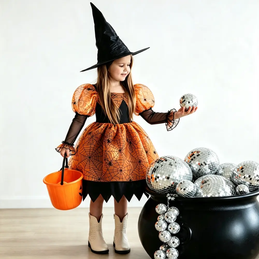 090 ( Only dress ) Girls dress orange Halloween costume dress up dress suitable for Halloween festival Halloween gift