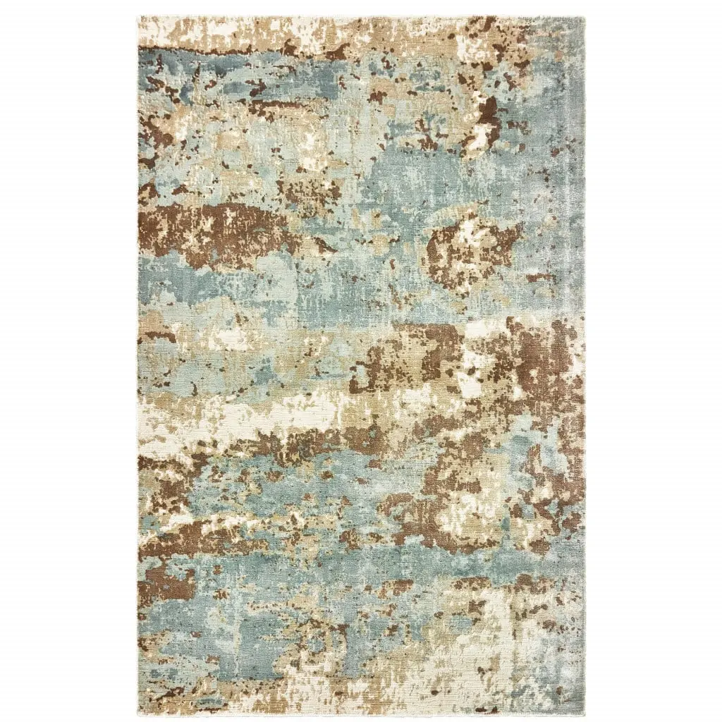 212 MAIN 8x10 ft. Blue & Brown Modern Abstract Hand-Loomed Stain-Resistant Rectangle Home Decorative Handcrafted Area Rug, Home Decorative Rugs, Handcrafted Area Rugs