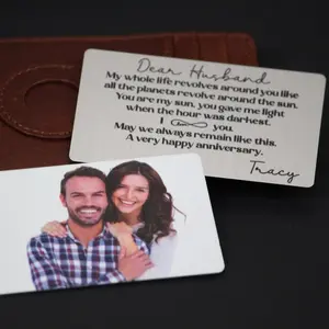 Custom Photo Calendar Metal Wallet Insert Card, Personalized Anniversary Gift for Him Husband Boyfriend, Unique Soulmate Birthday Present, Durable Aluminum Love Note