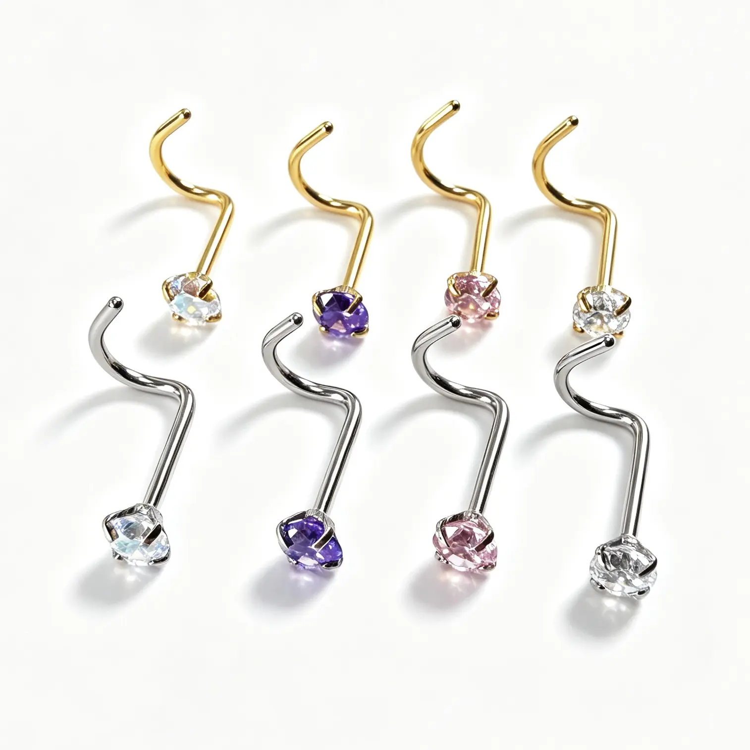 20G 8PCS Titanium Nose Rings, 3mm AAAAA Diamond Body Piercing Jewelry for Fashion Costume Accessory