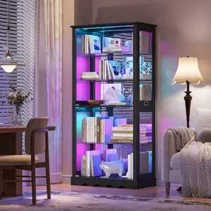 MIU Cabinet with Glass Doors, 71'' Tall Curio Cabinet with RGB Lights for Collectibles, LED Display Case with Removable Shelf for Book/Medal/Figure
