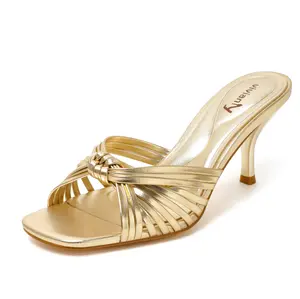 vivianly Women's Kitten Heel Mule Sandals - Square Toe PU Leather Backless Slip-On, Classic Elegant Footwear for Dress, Wedding & Leisure Occasions