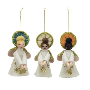 Handmade Wool Felt & Tinsel Angel Ornament, 3 Styles