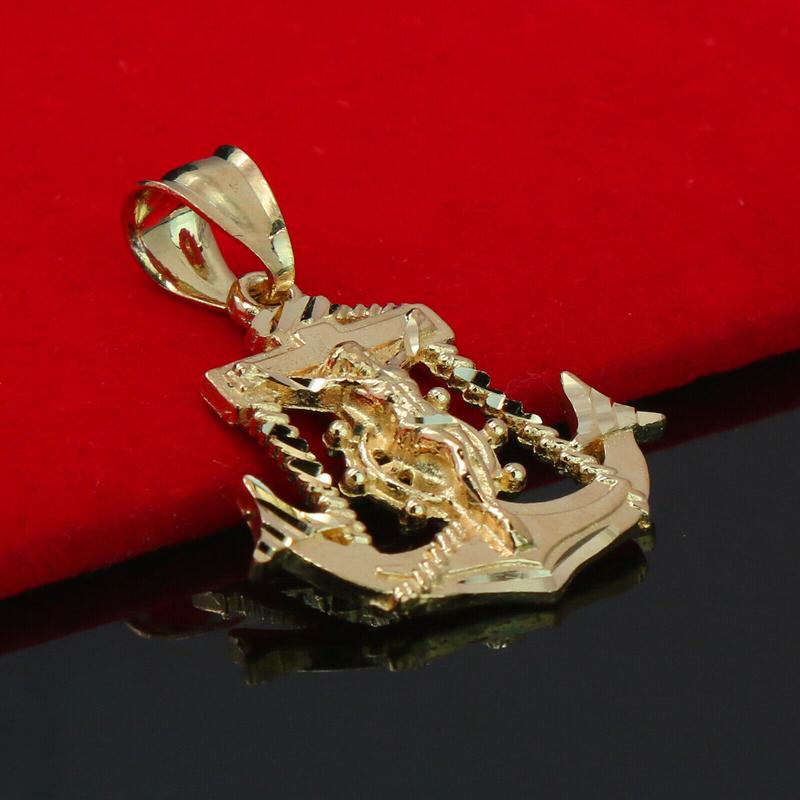 AAA+ Brass Jesus Anchor Pendant & 5mm 20" 24" 14K Stamped Figaro Chain Hip Hop Style Religious High-End Necklace Fashion Jewelry