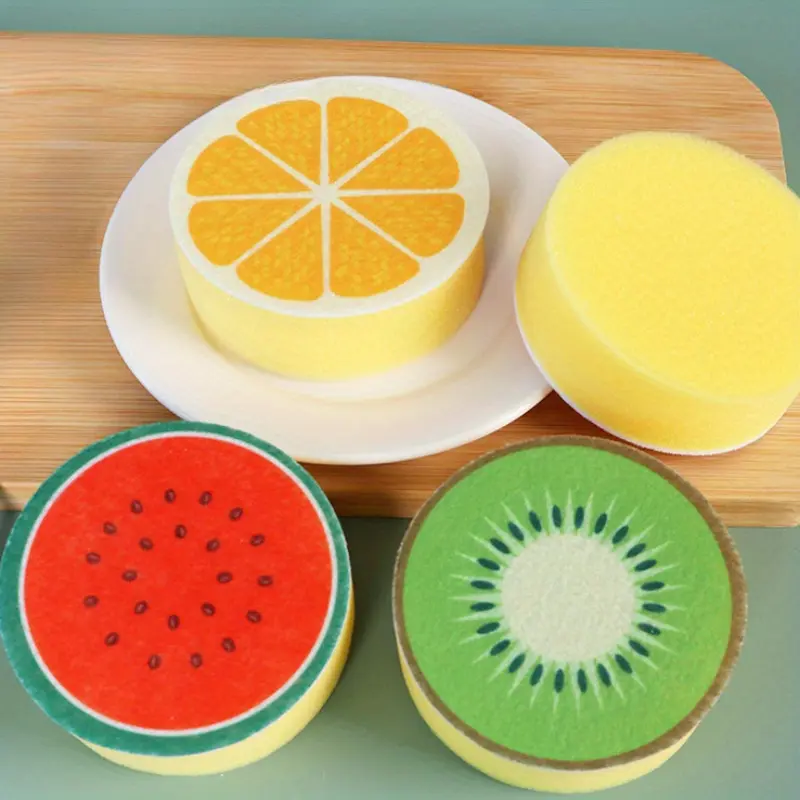 4pcs Kitchen Sponge: Orange Slice Design, Non-Woven, Reusable, Suitable for Kitchen, Bathroom, and Outdoor Cleaning