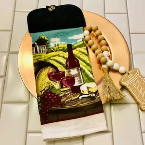 Wine Decor Potholder Towels with Button Closure Non Slip 100% Cotton 7x15 Inches Kitchen Towel Featuring Vineyard Scene
