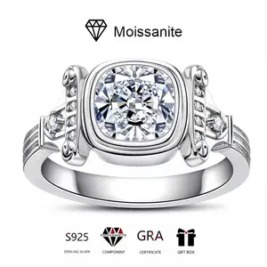 Women's S925 Silver Round Moissanite Ring, Chinese Style Jewelry Making Accessory for Female Adults, Daily Wear & Anniversary Gift That Compliments Every Time