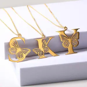 [Limited time event] 26 letters hollow butterfly pendant necklace name initials necklace personality creative exquisite fashion necklace memorial gift