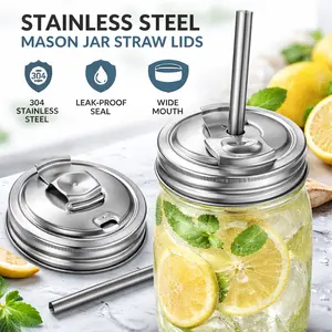 2 Pack Mason Jar Sip Lids – Stainless Steel Leak Proof Flip Caps for Wide Mouth Jars, Airtight Drinking Lids (Jars NOT Included)