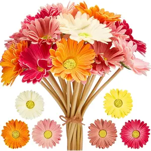 12 Pieces Artificial Gerbera Daisies Flowers Fake Daisy Faux Flowers Bouquet 15 Inch for Wedding Bridal Bouquet Party Home Kitchen Decor (White,Pink,Yellow,Orange,Rose,Coral)