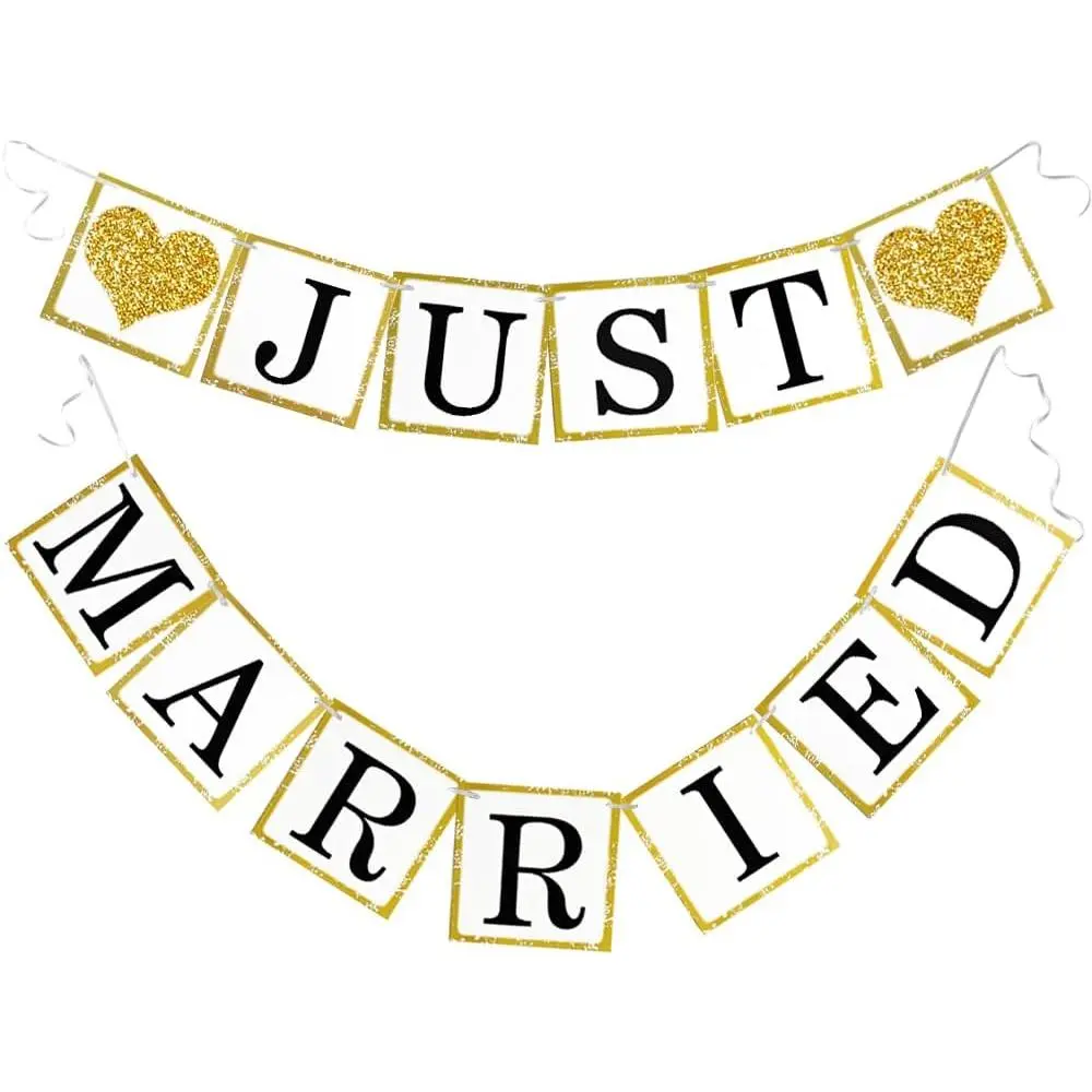 Wedding Banner Decorations Just Married Paper Wedding Garland Supplies Proposal Engagement Signs Outdoor Party Bride's Room Photp Prop Decorations 6Ft