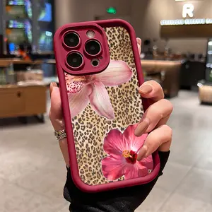Pink Floral Leopard Pattern TPU Phone Case for iPhone 17 16 15 14 Pro Max 13 12 11 XR XS Plus Shockproof Non Slip Military-Grade Protection Silicone Cover Cellphone Protective