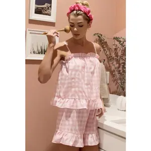 Lime 'N' Chili Gingham Ruffle Trim Cami and Shorts Pajama Set