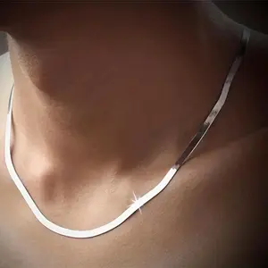 Stainless Steel Fashion Flat Chain Necklace – Unisex Durable, Fade-Resistant & Adjustable