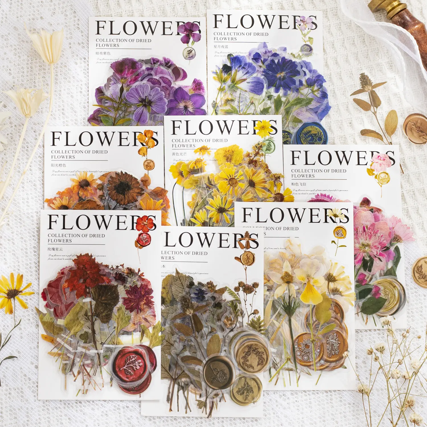 Aesthetic Dried Flower Stickers | Vintage Floral PET Stickers for Journaling & Scrapbooking Multi-Style Cut Film Sticker Book