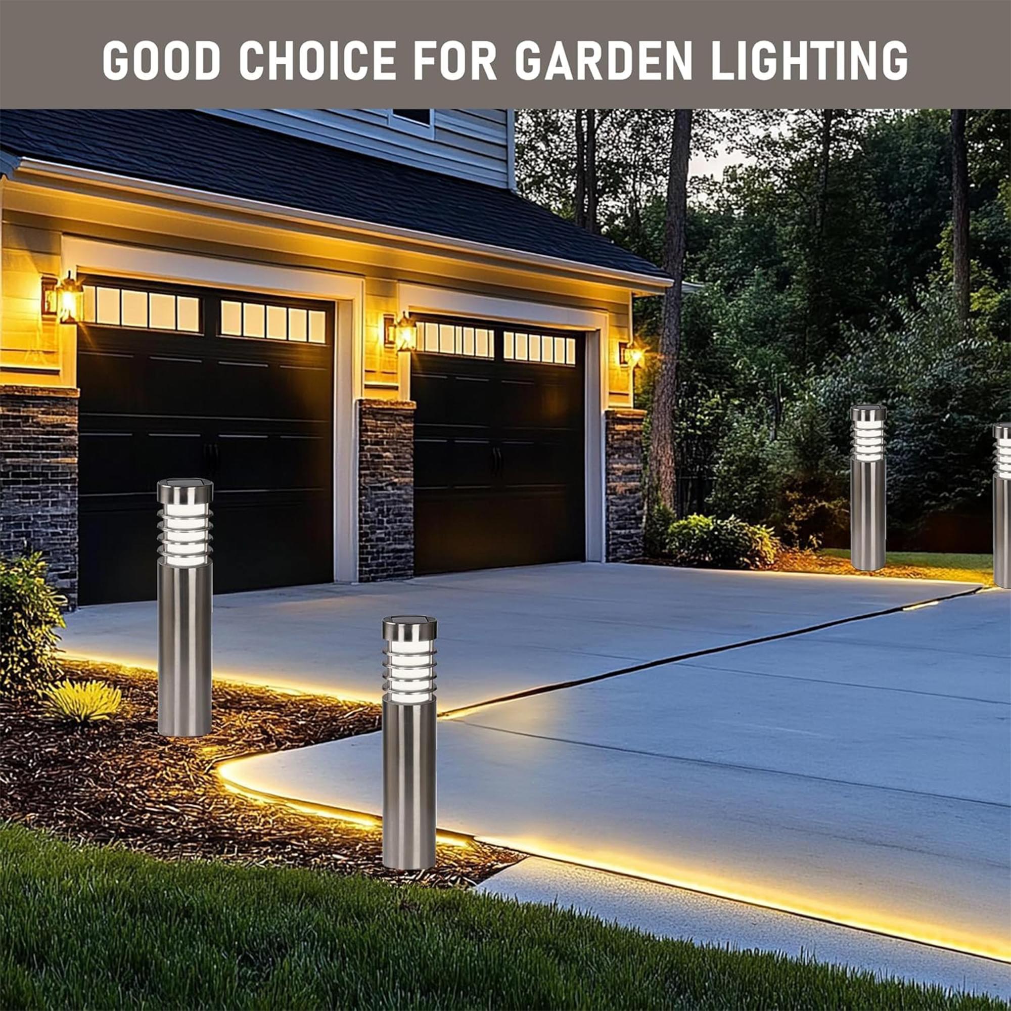 Solar Path Bollard Lights Outdoor, 2 Pack 27 Inch LED Solar Powered Stainless Steel Path Lights, Waterproof White Landscape Lighting for Patio Yard Garden Walkway Driveway Pathway Decor