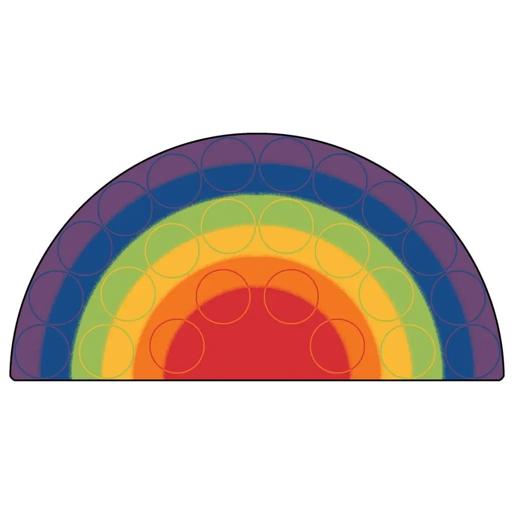 Carpets for Kids Rainbow Rows Seating Classroom Rug, Semi Circle, 6' x 12'