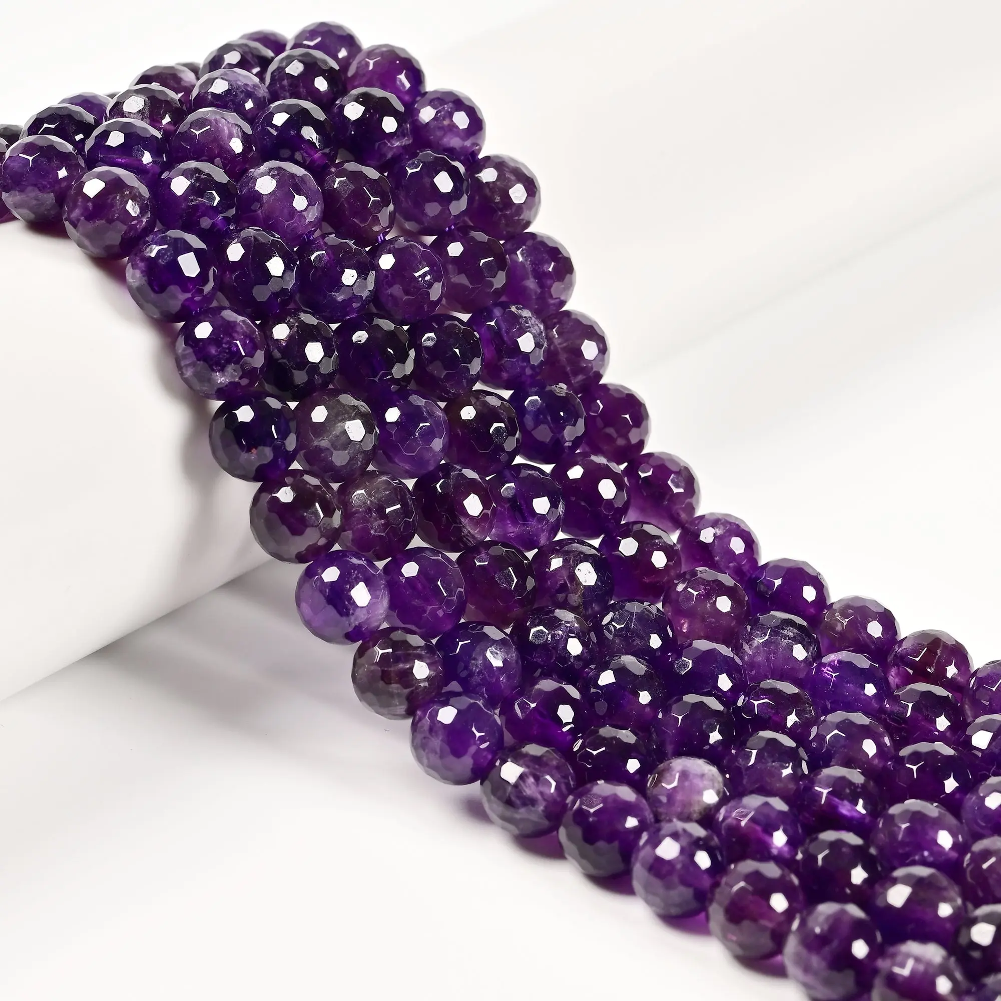 2.0mm Large Hole Amethyst Faceted Round Beads Size 8mm 10mm 15.5" Strand Loose Beads Gemstone Beads for Jewelry Making