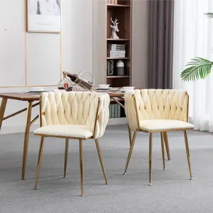 MUUOKY Velvet Dining Chairs Set of 2 Woven Upholstered with Gold Metal Legs Modern Accent for Living Room Dining Room Kitchen Durable Comfortable  Velvet Dining Chairs with Gold Legs wooden leg