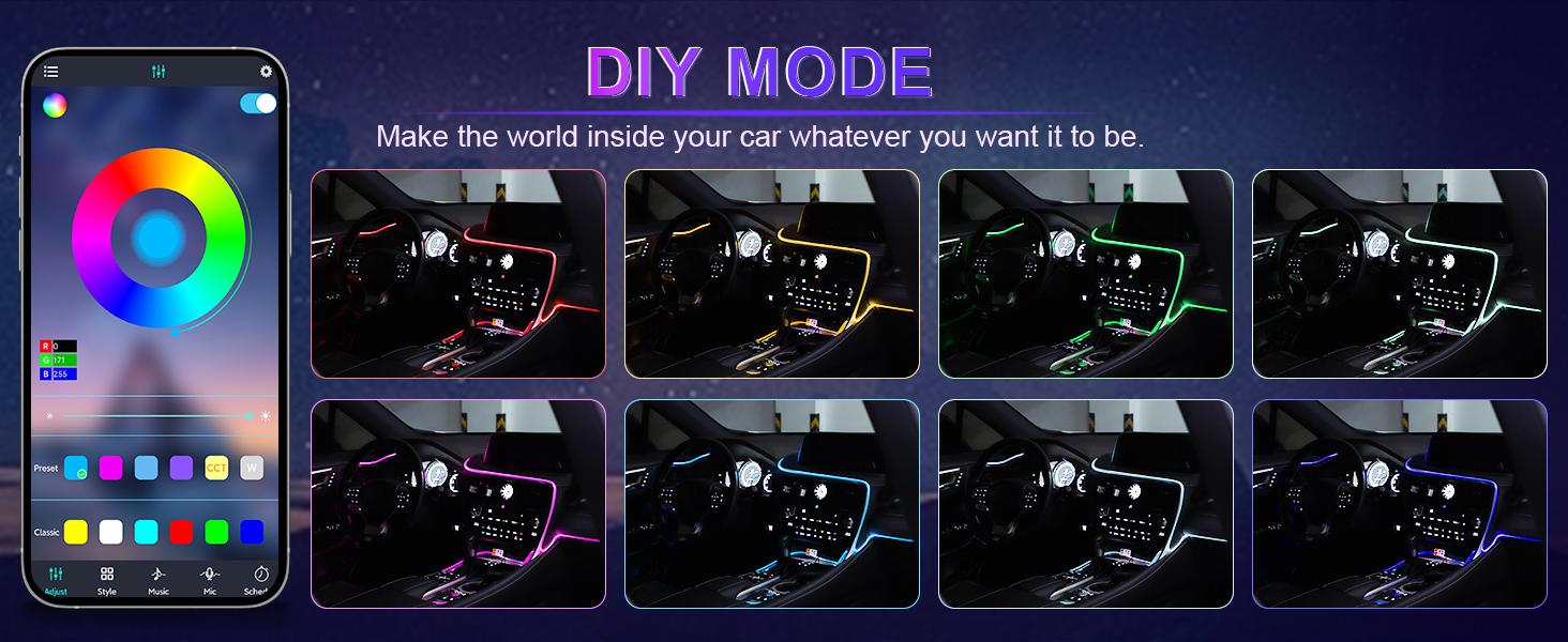 LivTee Smart Car LED Interior Lights with USB Port, LED Strip Fiber Optic Lights, Wireless App Control, Sync to Music, Car Accessories Gifts for Women and Men, 5 in 1