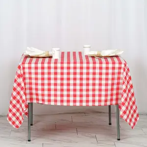 Polyester Square Tablecloth 70"x70" White/Red Checkered Buffalo Plaid Table Cover