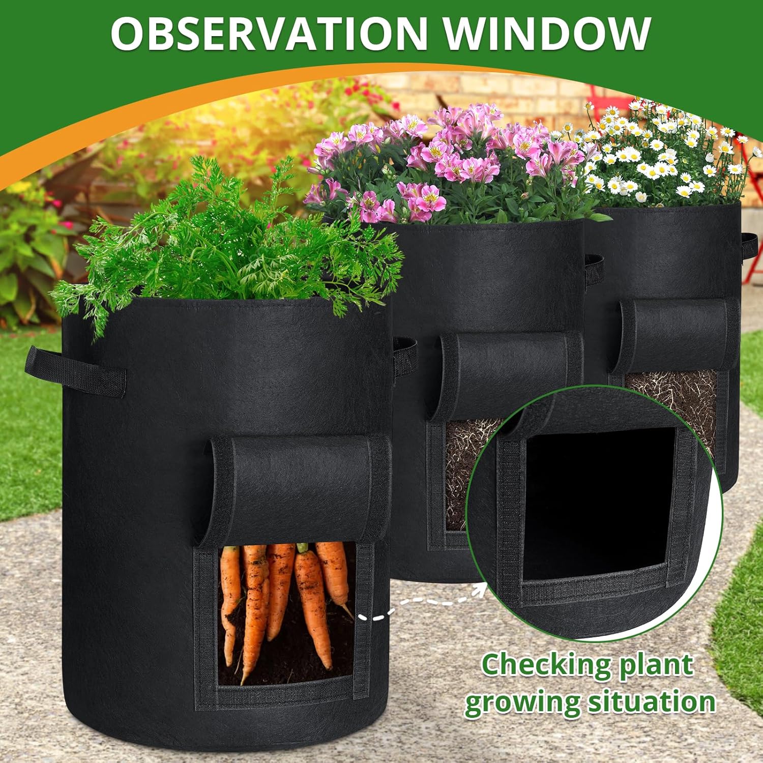 GOTGELIF 6 Pack 10 Gallon Potato Grow Bags with Flap, Thickened Nonwoven Fabric Grow Bags for Growing Potatoes, Carrots, Onion, etc Vegetables, Plants & Fruits - Black magnetic  levitation