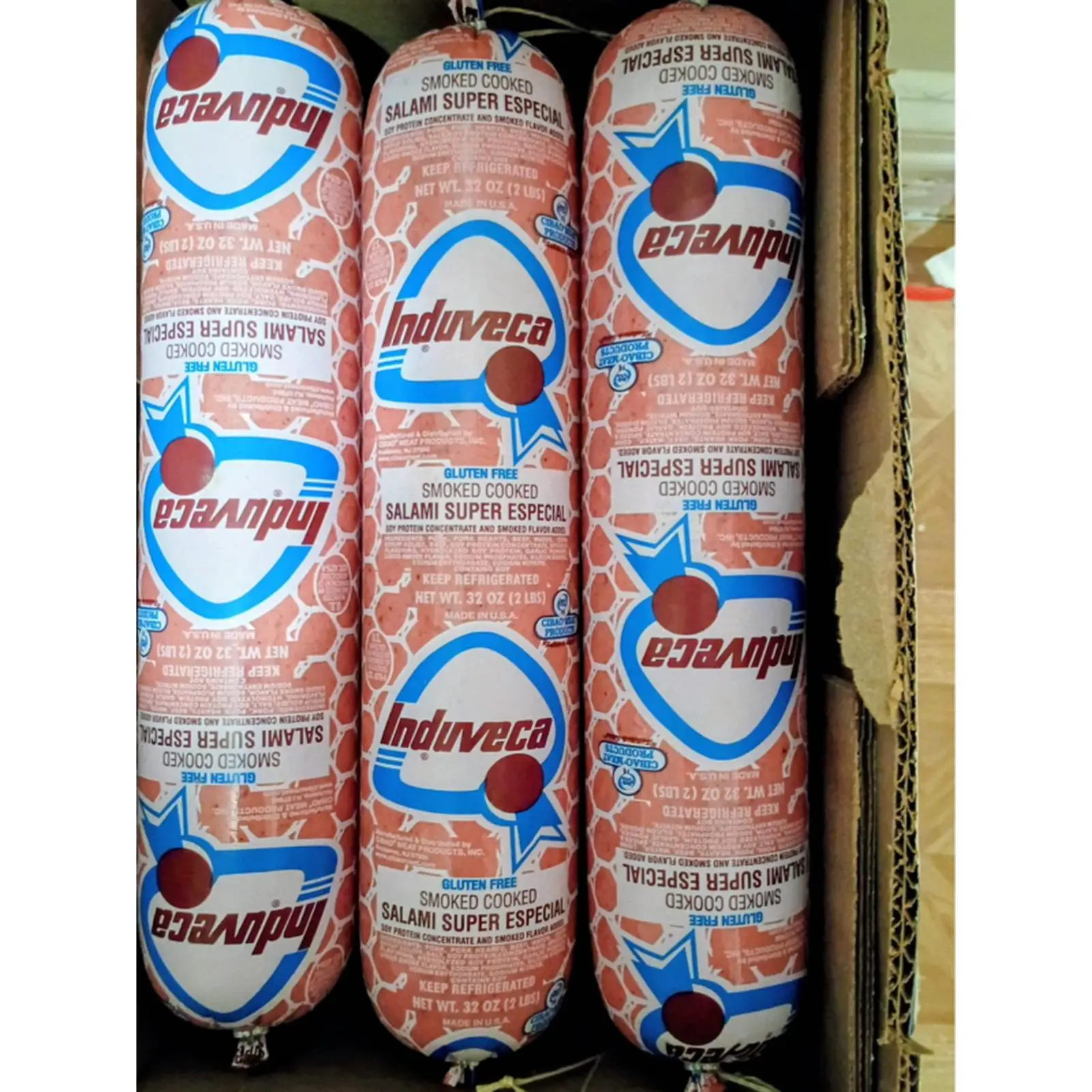 Induveca Salami Super Especial 32 oz Smoked Cooked Gluten Free Deli Meat 1pcs