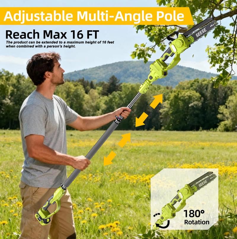 2 in 1 Mini Chainsaw with 2 x 21V Batteries, 8" Brushless Electric Pruner, Telescopic Pruning Saw, Working Height up to 15ft, 180° Angled Head, Shoulder Strap 2 in 1 Mini Chainsaw with 2 x 21V Batteries, 8" Brushless Electric Pruner, Telescopic Pruning Saw, Working Height up to 15ft, 180° Angled Head, Shoulder Strap