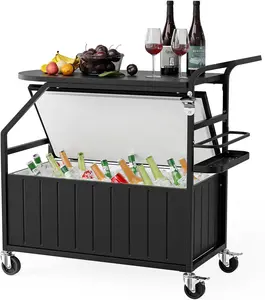 VINGLI Patio Cooler, Ice Chest with Table, Bottle Opener Drainage, Outdoor Cooler for Party, Deck, Pool
