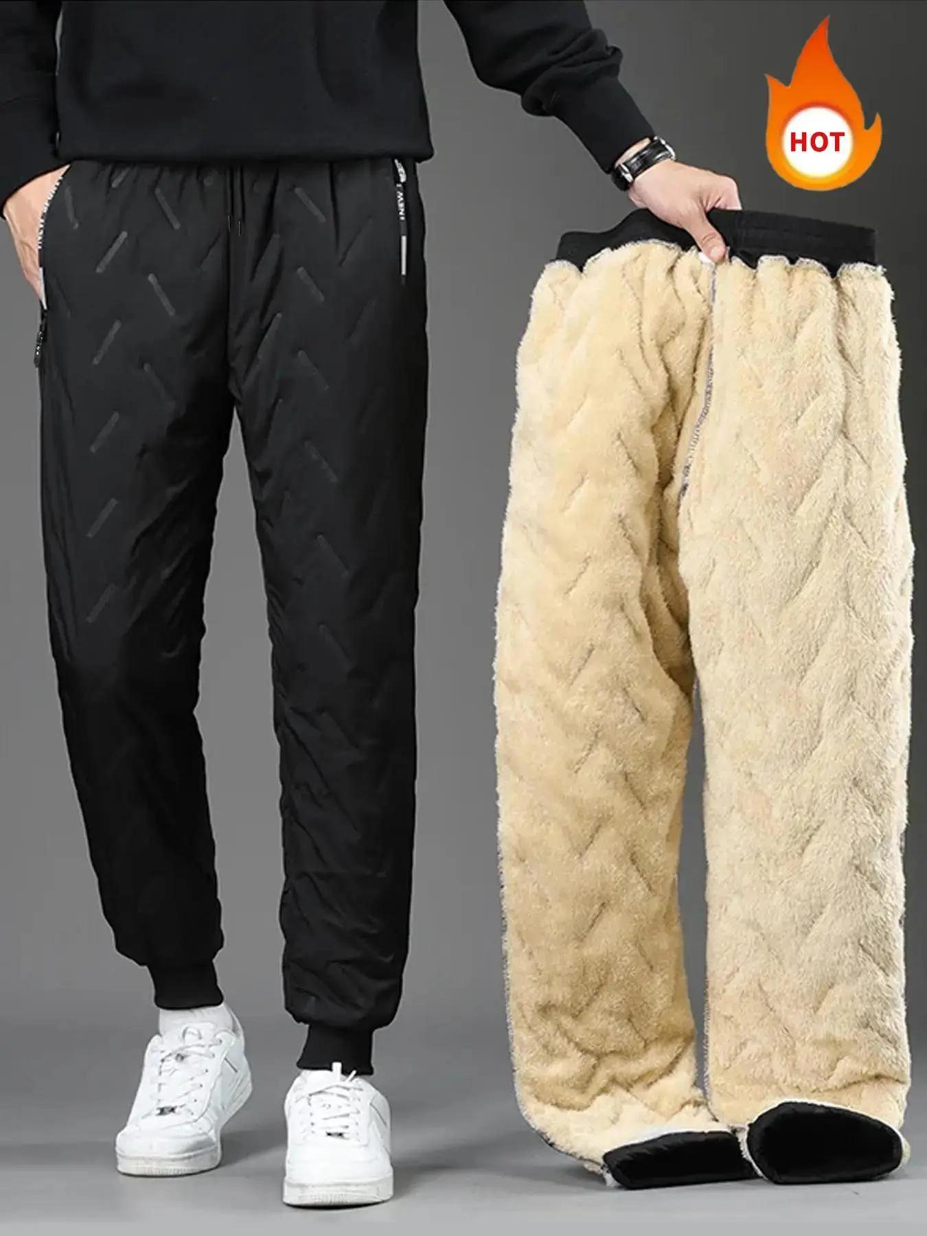 Men's Letter Print Drawstring Waist Thermal Lined Pants, Casual Comfy Pocket Design Jogger Pants for Fall & Winter, Men Trousers for Daily Wear