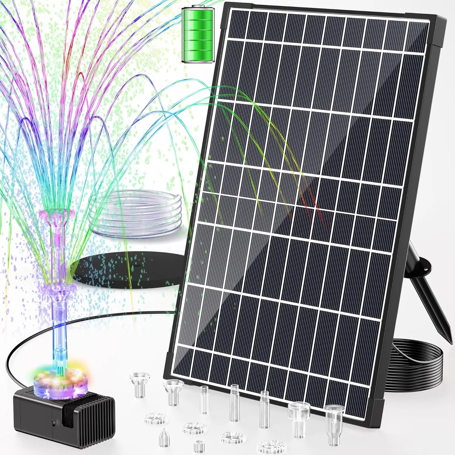 POPOSOAP 12W Solar Fountain Pump with 4200mAh Battery Backup, LED Colorful Lights & Remote Control, Solar Pond Pump for Bird Bath, Fish Tank