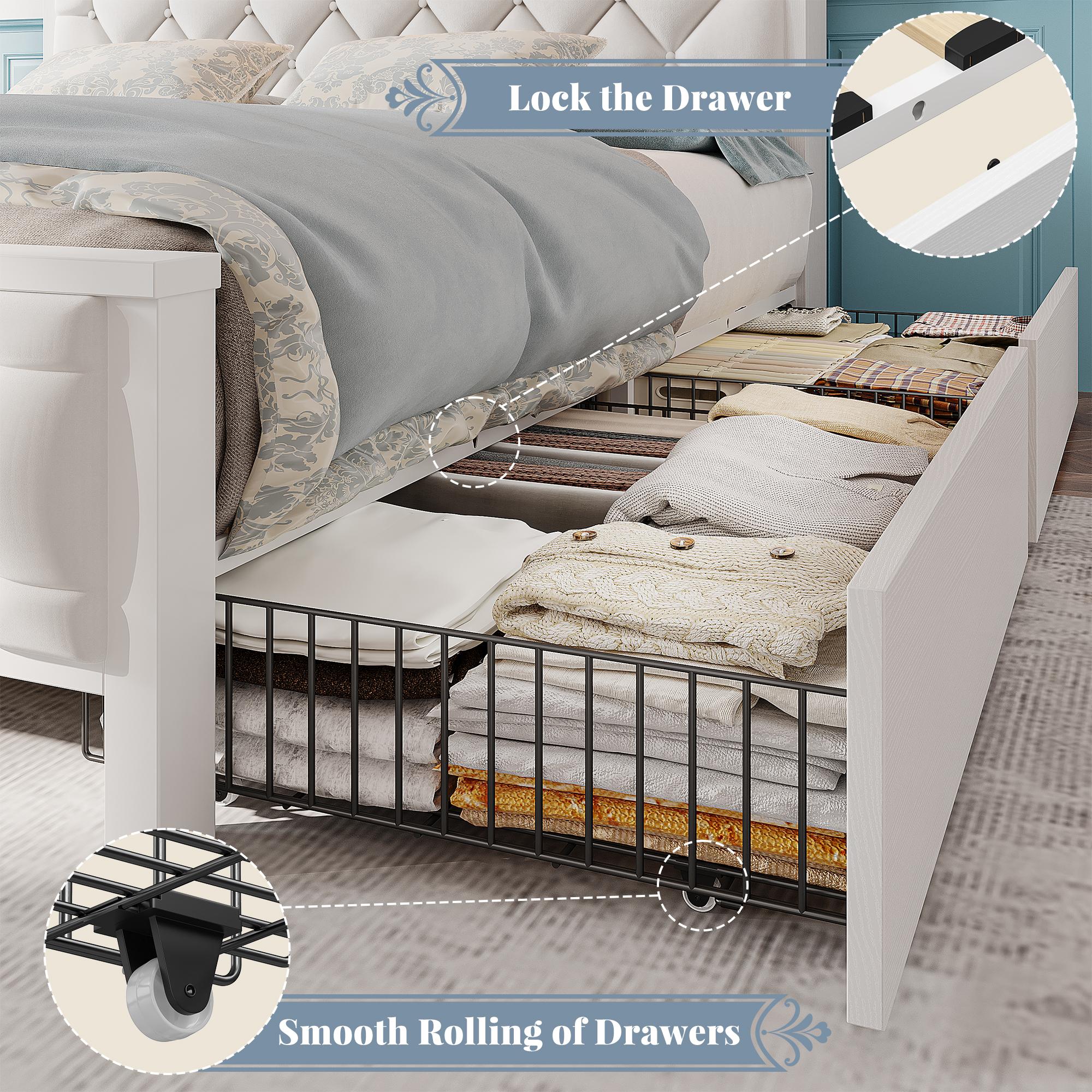 Raybee Luxury Modern LED Bed Frame with Power Stripes, Tufted Velvt Upholstered Full /Queen/King Size Bed Frame with Bookcase Storage Headboard, Heavy Duty Platform Bed Frame Holds 900LBS, NO Noise, No Box Spring Needed, Space Saving Hacks, Beige, Gray