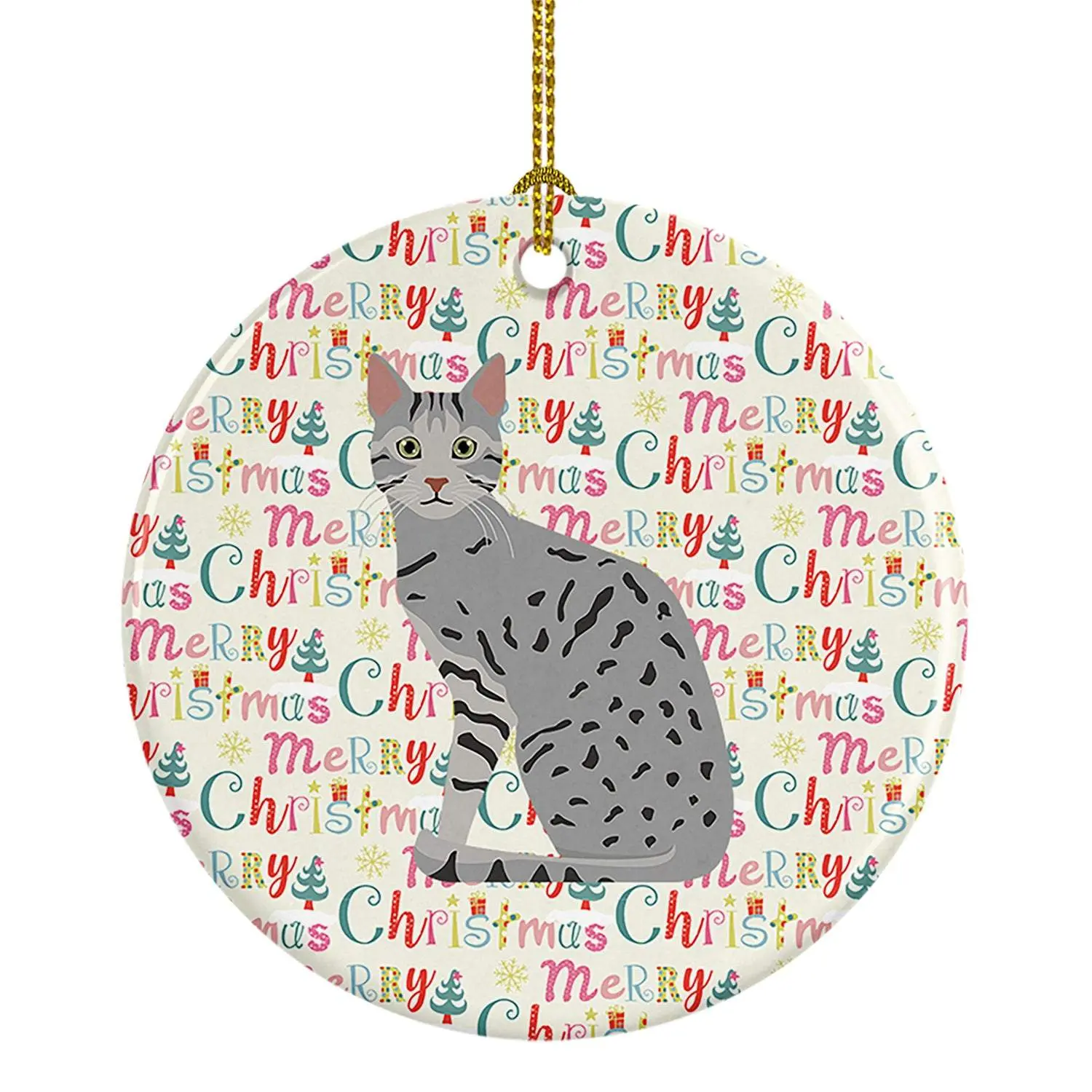 Egyptian Mau Cat Round Ceramic Ornament - Gold, Multicoloured Holiday Decor for Family Festive Home Displays