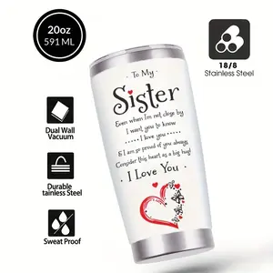 SAXUMOUT Designer Series "To My Sister" 20oz Stainless Steel Tumbler With Lid & Straw 18/8 Dual Wall Vacuum Sweat Proof Perfect Gift For Besties Friend Soul Sister