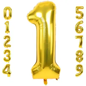 Yellow Gold Number Balloon - Classic Design with Gold Finish, Ideal for Displaying Numbers in Home Decor